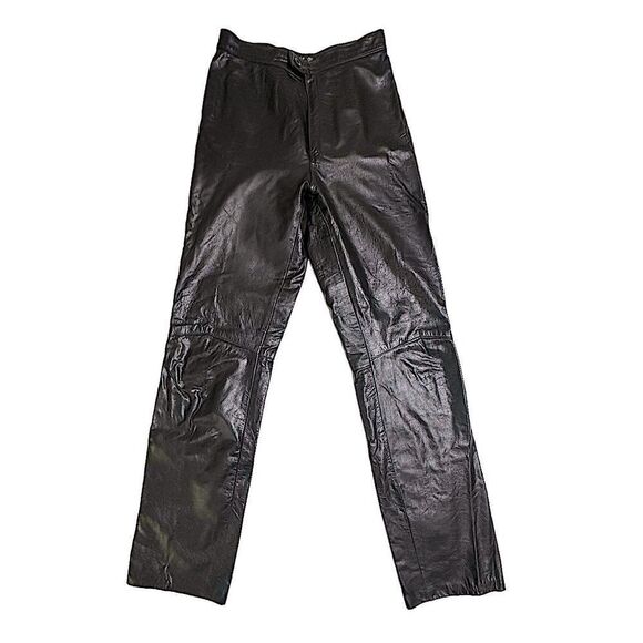 Vintage Marco Morani Black Leather Straight Leg Moto Pants Size 9/10 - Picture 1 of 12